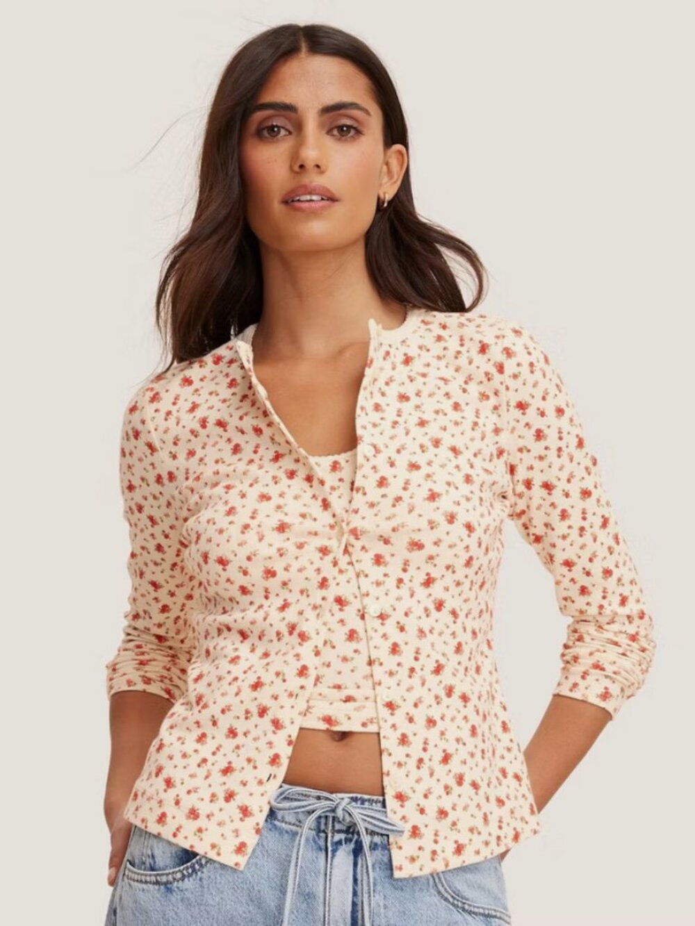 Women's Pointelle Cardigan - Parke x Target Cream Floral XS